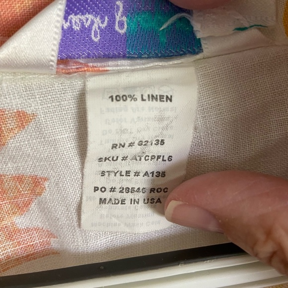 Fresh Produce Linen Button Front Top White Pink & Orange Floral Daisy Sz XL - Picture 4 of 9